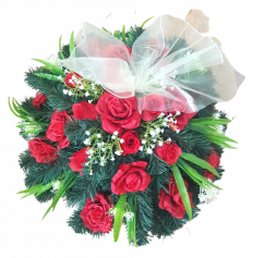 Pogrebni vijenac s umjetnim ružama i dodaci Ø 55cm crvena
