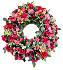 Coroană funerara de pin Exclusiv trandafiri, bujori si accesorii 85cm