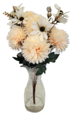 Buchet Crizanteme si Margarete Artificiale x10 46cm somon, crem