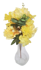 Pivoňky Peonie & Hortenzie kytice 48cm žlutá umělá