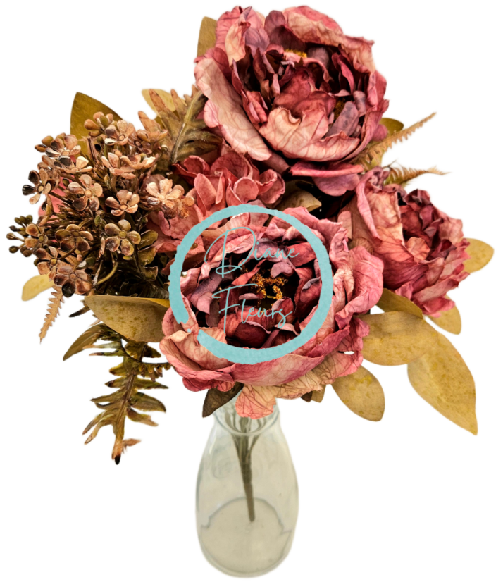 Изкуствен букет от божури, хортензии и аксесоари 48 см розов