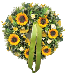 Luxuriöser Künstlicher Tannenkranz exklusiv dekoriert mit Sonnenblumen, Rosen, Kamelien, Gänseblümchen und Accessoires 90cm