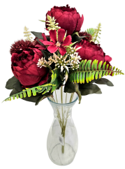 Luxusná kytica Pivonky, Bodliak, Hortenzia 48cm umelá červená