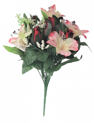 Artificial Alstroemeria & Roses x13 Bouquet Purple & Pink & Red 33cm