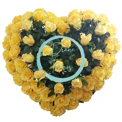 Pogrebni vijenac "Srce" od ruža 65cm x 65cm žuta umjetno