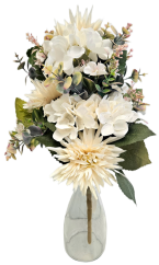 Ekskluzywny bukiet sztuczny Dalie, Hortensje i dodatki 52cm x 30cm kremowy