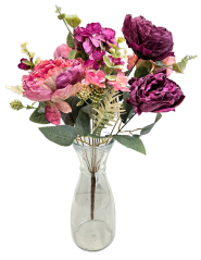 Buchet artificial de bujori, hortensie si accesorii 42cm violet