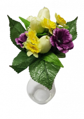 Artificial Bouquet Tulip & Narcissus & Anemone x10 30cm Purple & Yellow & Cream