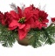 Smuteční aranžmán betonka umělá poinsettia vánoční hvězda, bobule, vánoční koule a doplňky 28cm x 20cm