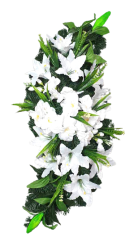 Coroana funerara din crini artificiali 100cm x 35cm alb, verde