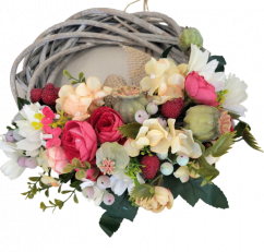 Luxurious wicker wreath decorated with Mix of Flowers and Poppies and Accessories Ø 20cm