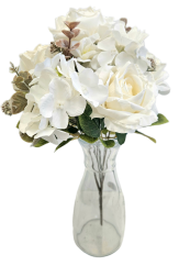 Изкуствен букет от рози, хортензии и аксесоари х9 44 см кремави