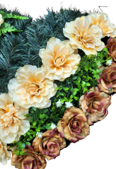 Mesterséges Temetési koszorú "Szív" Rózsák és Dahlia és kiegészítők 55cm x 55cm