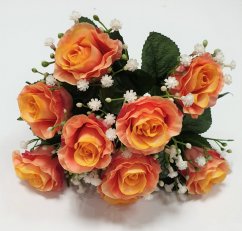 Rózsa csokor narancssárga "9" 25cm művirág