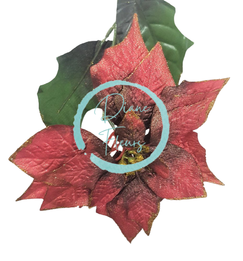 Poinsettia Euphorbia Vianočná ruža 73cm červená & zlatá umelá