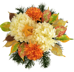 Sympathy arrangement made of artificial Chrysanthemums and Accessories 34cm x 17cm