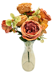 Mesterséges csokor bazsarózsa, hortenzia és kiegészítők 42cm narancs