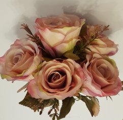 Růže kytice "7" růžová 42cm umělá