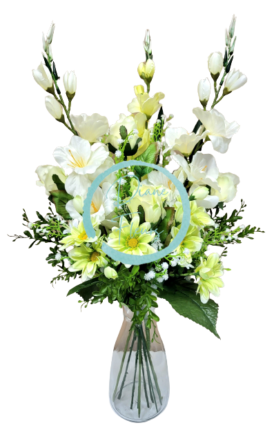 Viazaná kytica Exclusive ruže, gladioly, margarétky a doplnky 68cm umelá
