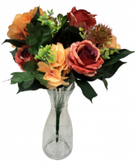 Umělá kytice růže, hortenzie, bodlák a doplňky x18 44cm