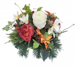 Sympathy arrangement made of artificial Roses and Accessories 28cm x 20cm