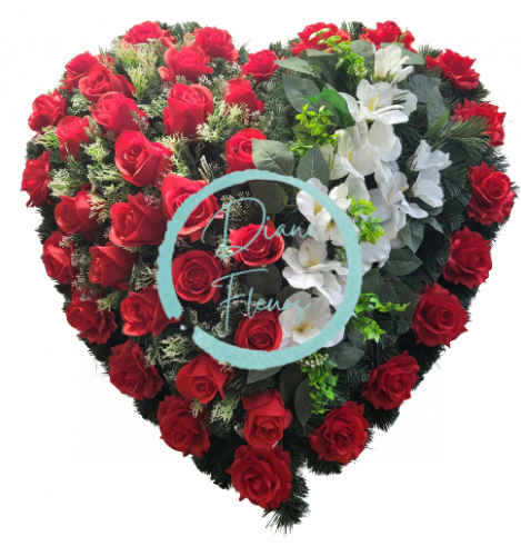 Smútočný veniec "Srdce" z umelých ruží a gladiol 80cm x 80cm