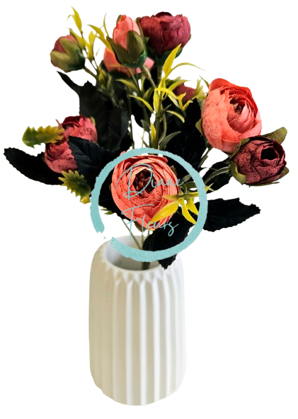 Artificial Ranunculus Bouquet x6 28cm Pink, Burgundy