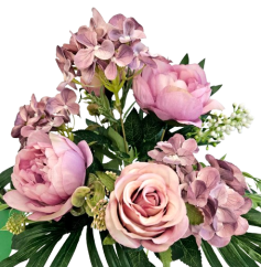 Peónia, Ruža & Hortenzia kytica 46cm umelá fialová