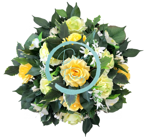 Wieniec żałobny stuczne róże, alstroemeria i akcesoria Ø 45cm
