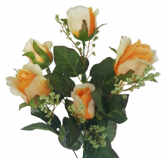 Ruža kytica vetva x6 78cm umelá žltá, oranžová