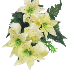 Artificial Roses/Lilies Bouquet "8" Cream 18,5 inches (47cm)