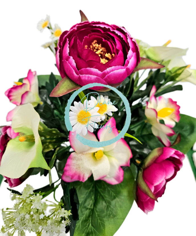 Mazzo artificiale di peonia, alstroemeria, calla e accessori 42 cm bordeaux