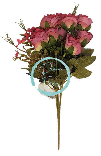 Růže kytice "10" tm. růžová 32cm umělá
