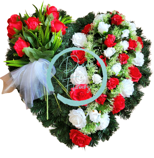 Temetési koszorú "szív" rózsák, moha és kiegészítők 80cm x 80cm