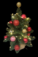 Künstlicher Weihnachtsbaum geschmückt mit Weihnachtskugeln und Lichtern 42cm