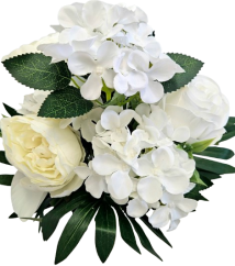 Peónia, Ruža & Hortenzia kytica 46cm umelá biela, krémová