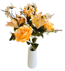 Rózsa, százszorszép és liliom csokor x7 narancs 44cm művirág