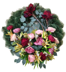 Pine Pogrebni venec Exclusive Peonies & amarilis in lilije & dodatki O 95cm