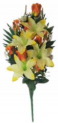Růže a Lilie kytice x18 žlutá a oranžová 62cm umělá