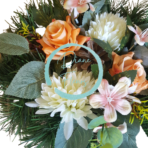 Aranjament crizanteme artificiale și trandafiri şi accesorii Ø 28m x 16cm