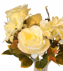 Buchet de trandafiri si hortensii x7 44cm crem flori artificiale