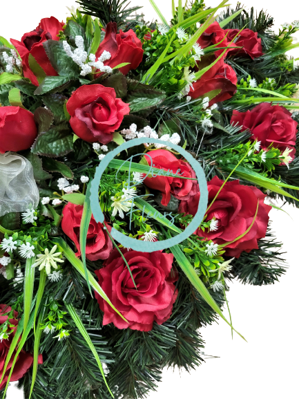 Wieniec żałobny owalny Róże i dodatki 80cm x 55cm