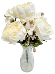 Изкуствен букет от божури, хортензии и аксесоари х9 44 см кремави