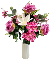 Trandafiri & Hortensie & Crini Buchet violet 47cm flori artificiale