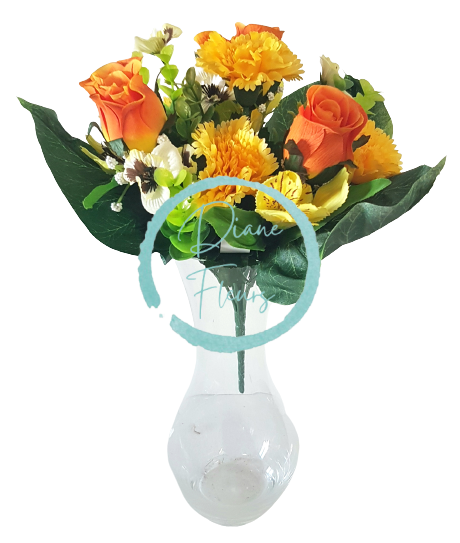 Karanfil i ruže & Alstromerie buket x13 35cm narančasta i žuta umjetna