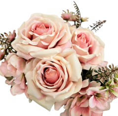 Ruža kytica s prízdobami 42cm umelá ružová
