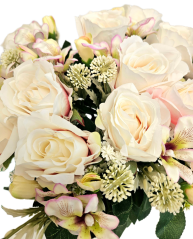 Umelá veľká kytica ruží 46cm krémová