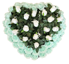 Pogrebni vijenac "Srce" od ruža 65cm x 65cm svijetloplavi, bijeli umjetni