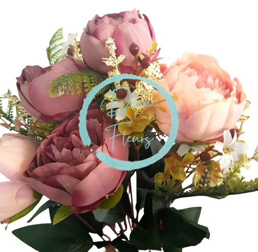 Exclusive Pivoňky Peonie kytice x11 50cm fialová & růžová umělá