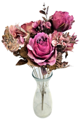 Růže & Hortenzie kytice 48cm umělá fialová